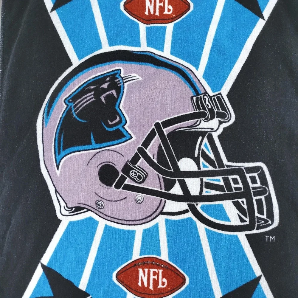 Vintage Carolina Panthers Towel NFL Football Black Blue Cotton 90s Beach Bath